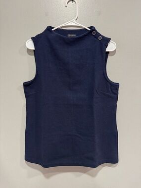 Talbots Button Detail Funnel Neck Tank In Navy Blue Size Medium